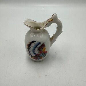 Vintage Brinn's Miniature Porcelain Pitcher Native American Chief Japan 2.75"